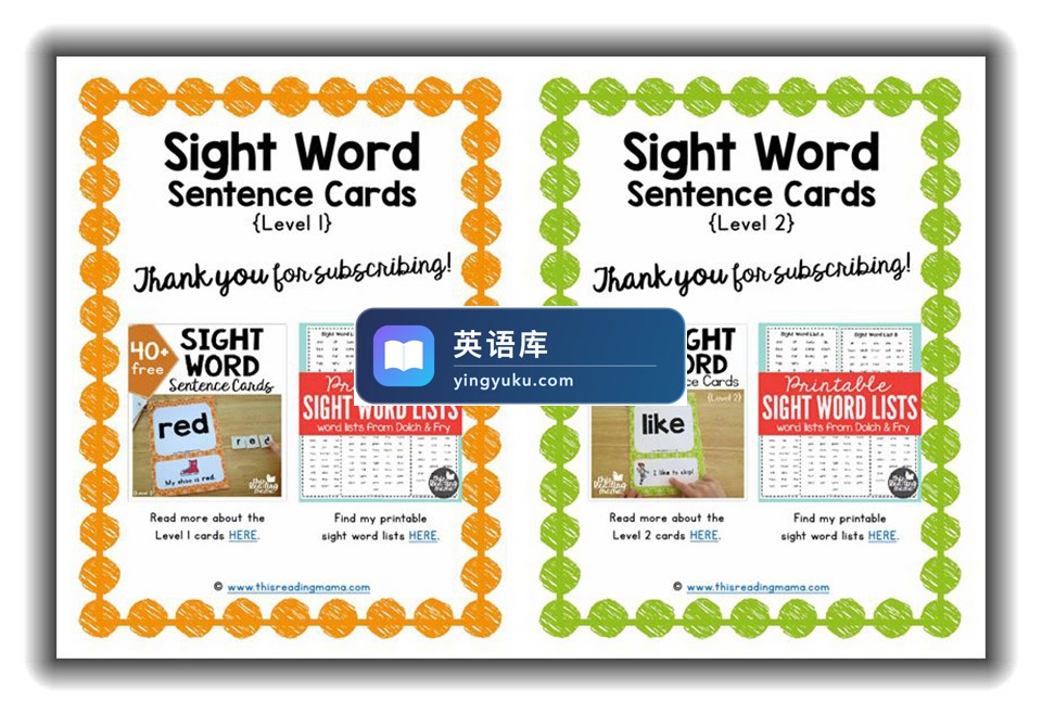 Sight Word Sentence Cards高频词卡片,5个级别电子版PDF ,百度网盘下载!-英语库